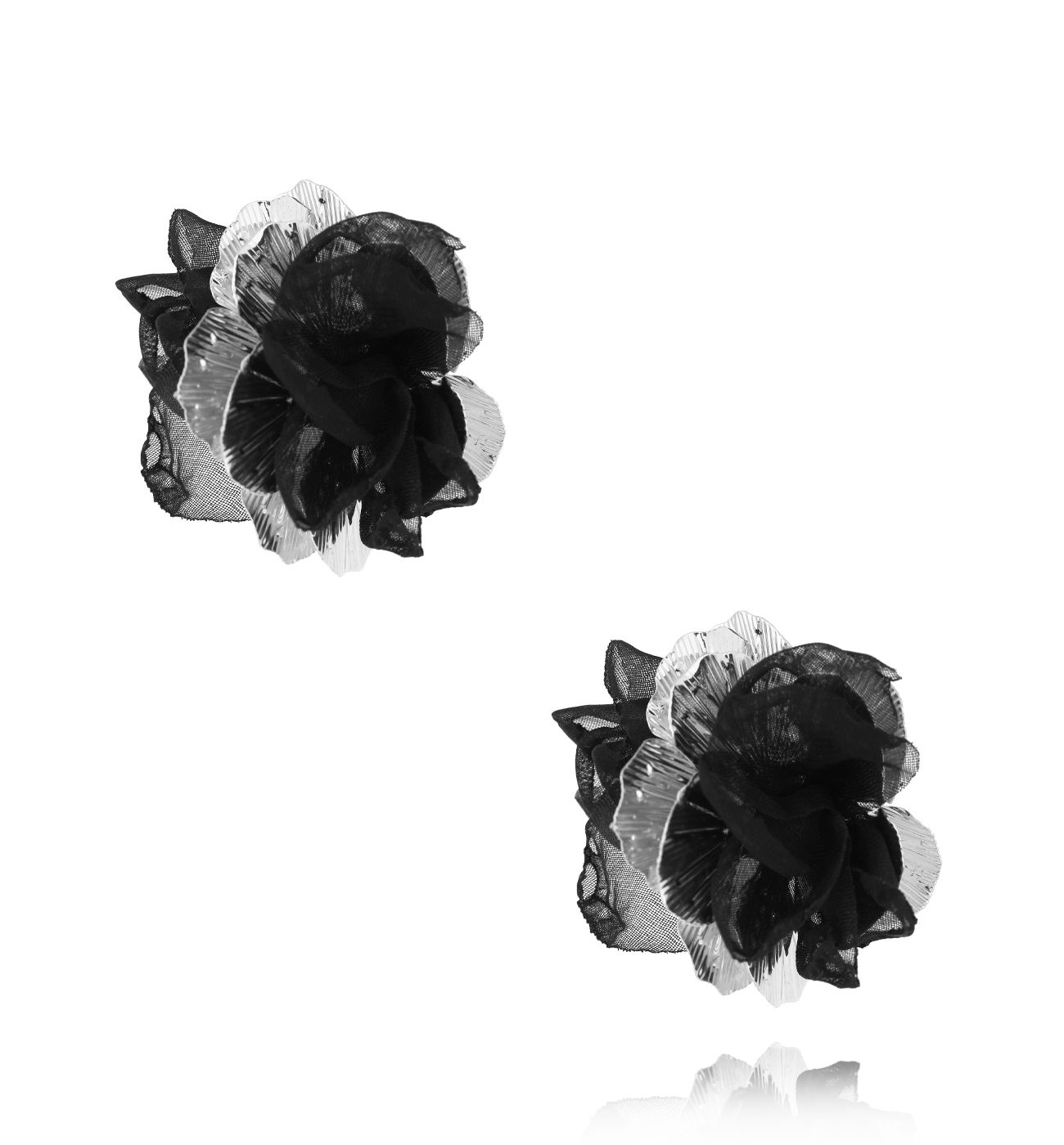 Kolczyki srebrne z czarną tkaniną Gold Flower KBL1815