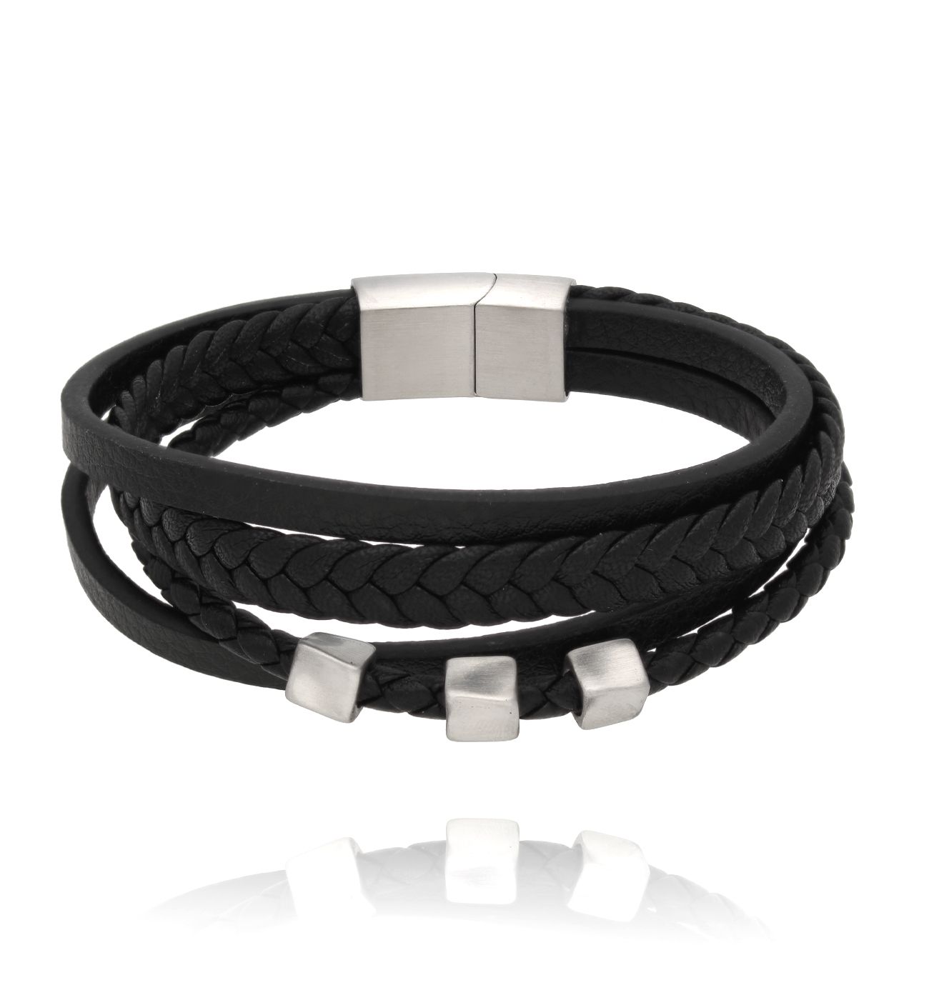 Bransoletka męska skórzana czarna BMITC0840