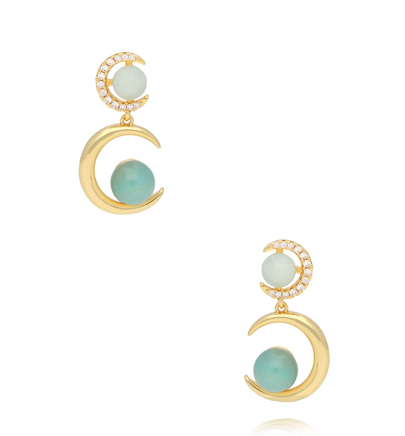 Kolczyki z księżycami i amazonitami złote KSC0142 - By Dziubeka