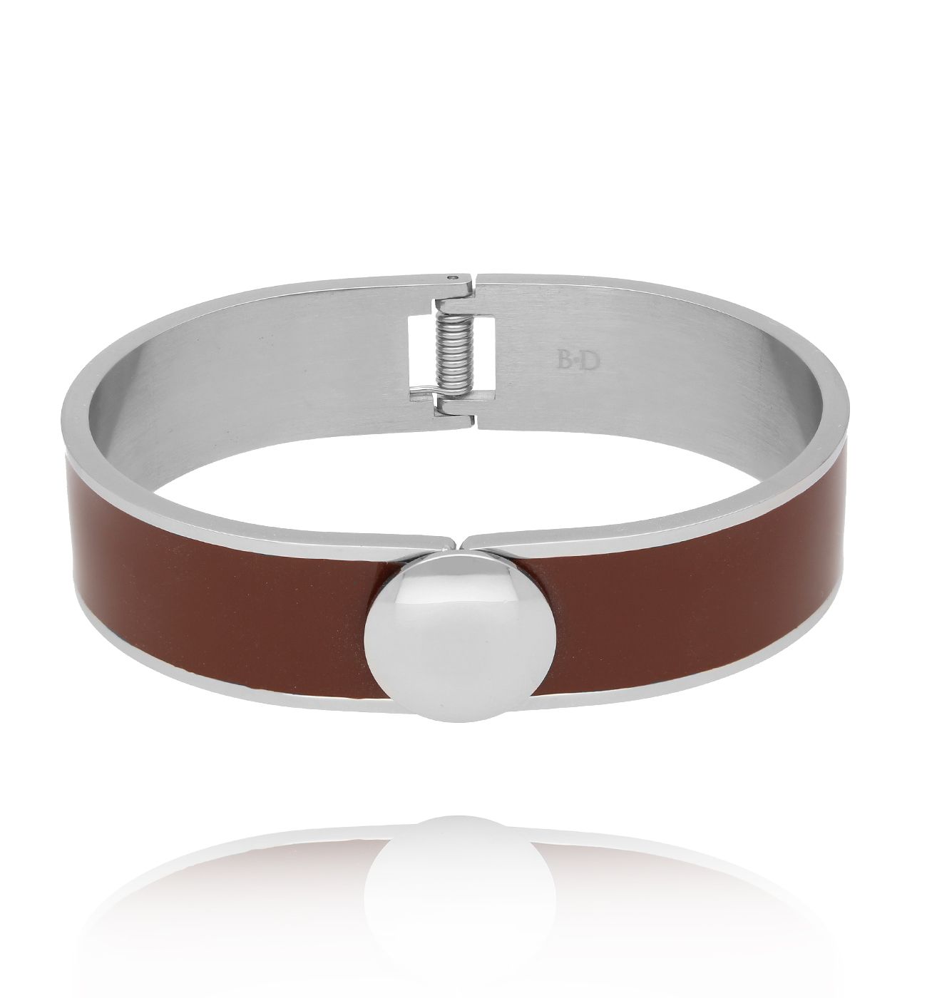 Bransoletka obręcz z brązową emalią - By Dziubeka