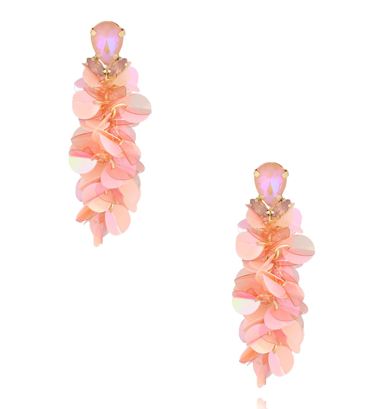 Kolczyki brzoskwiniowe z cekinami i kryształkami KGA0015 - By Dziubeka