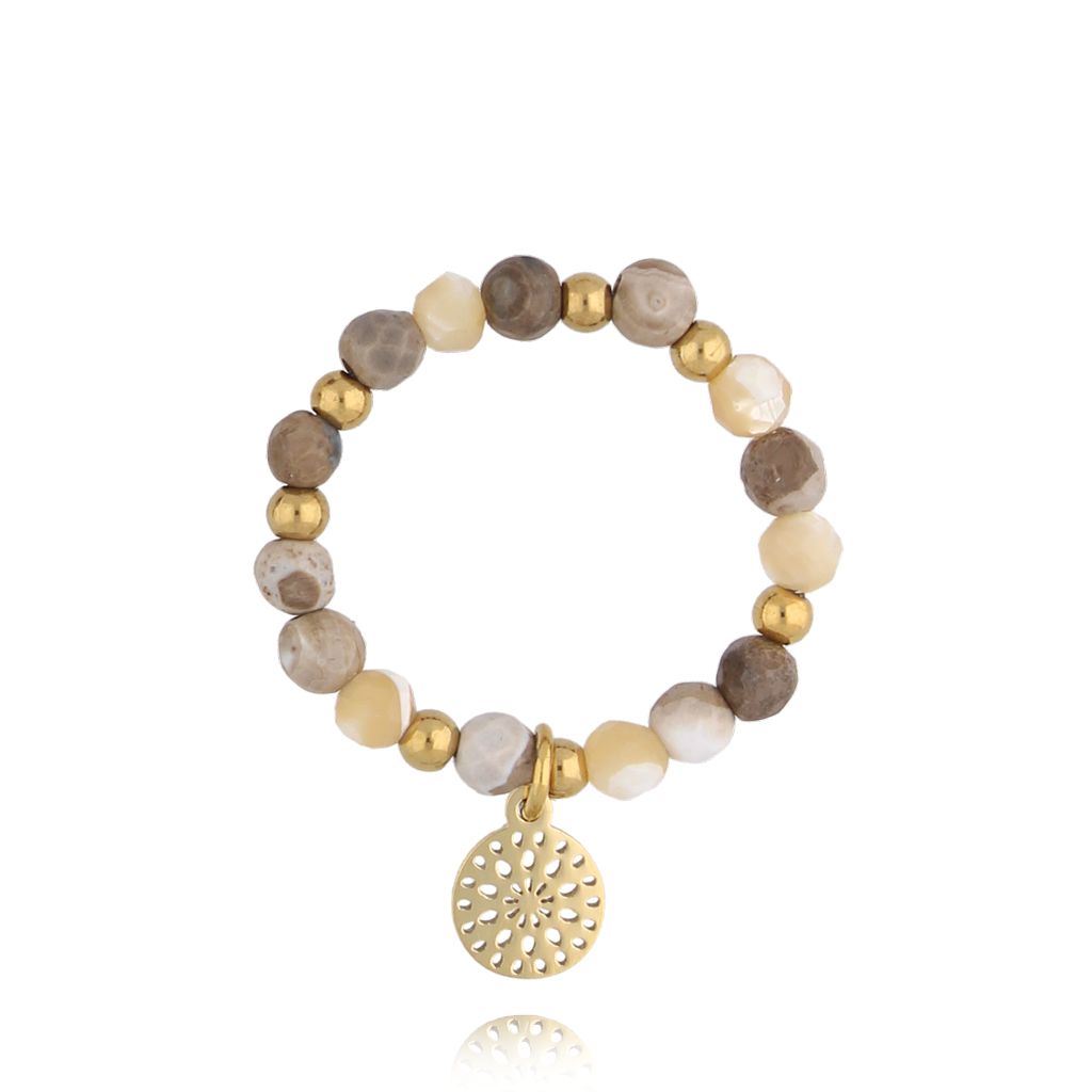 Pierścionek beżowy z kamieniami naturalnymi Latifa PSC0569 - By Dziubeka