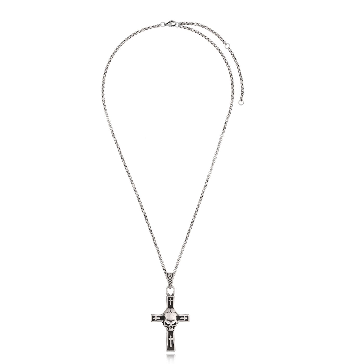 Naszyjnik męski z krzyżykiem i czaszką Odd NMITC0146