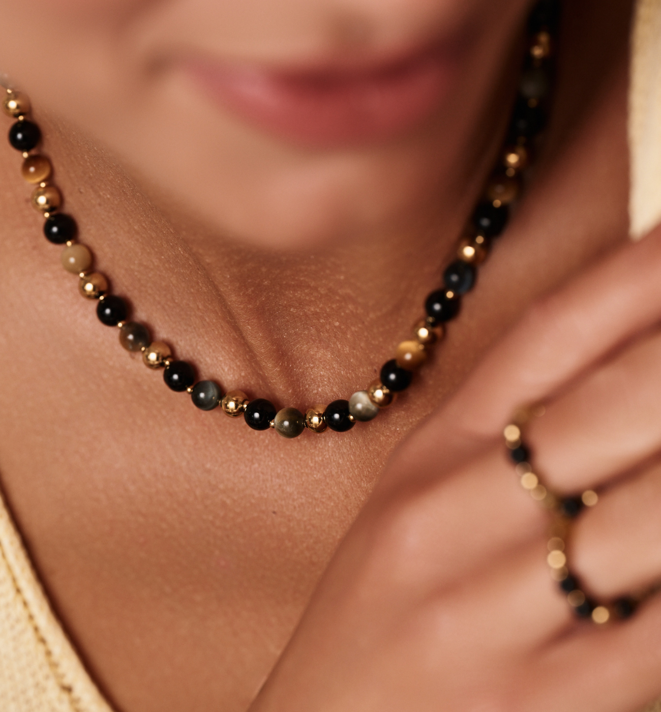 Naszyjnik z agatami i tygrysim okiem NPA1336