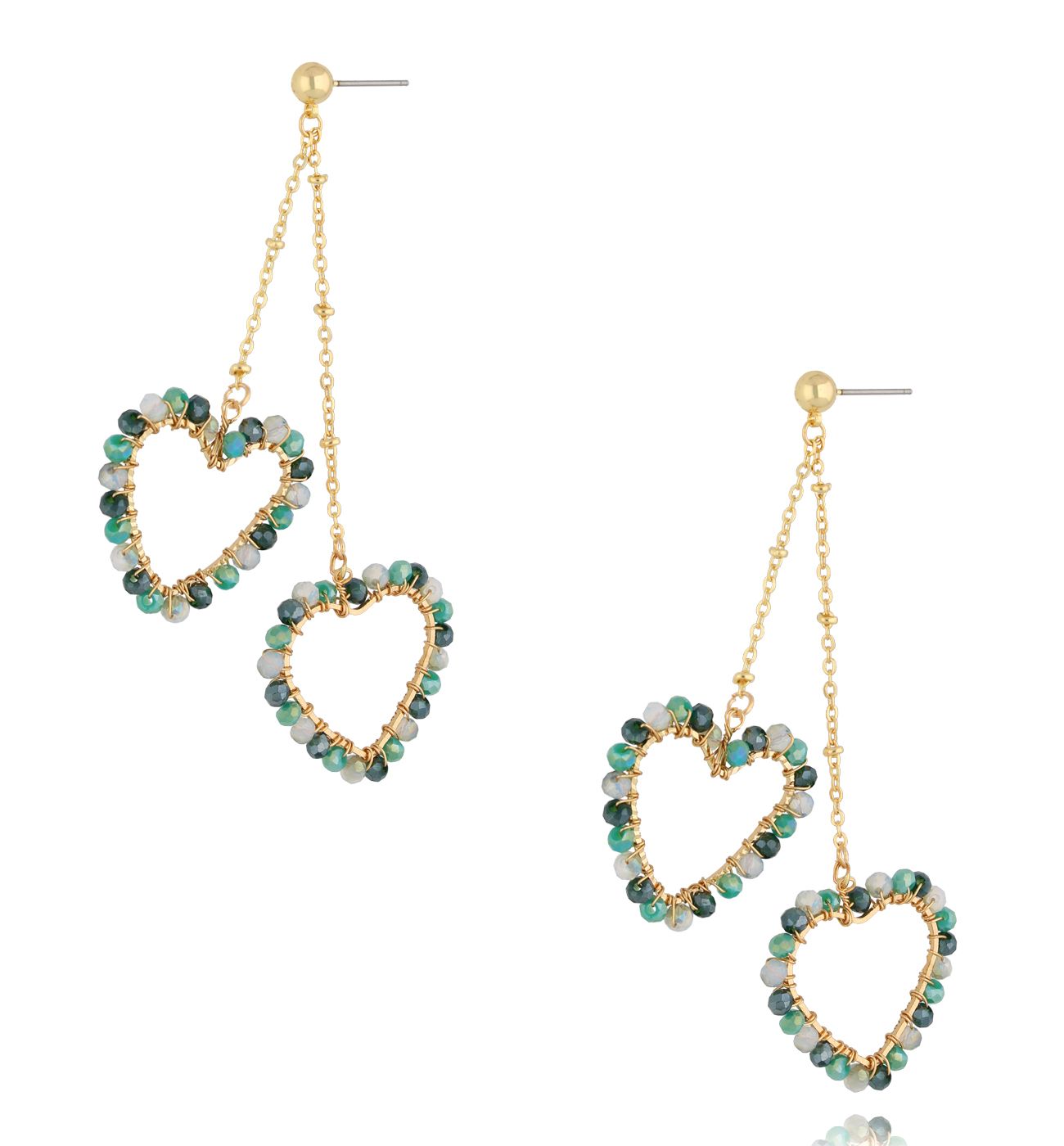 Kolczyki serca z zielonymi kryształkami KWE0240