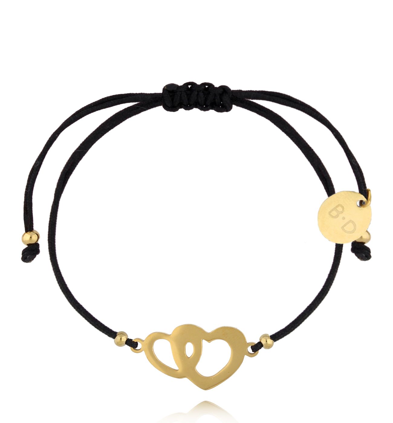 Bransoletka czarna ze złotymi sercami Toujours Ensemble BGL0962 - By Dziubeka