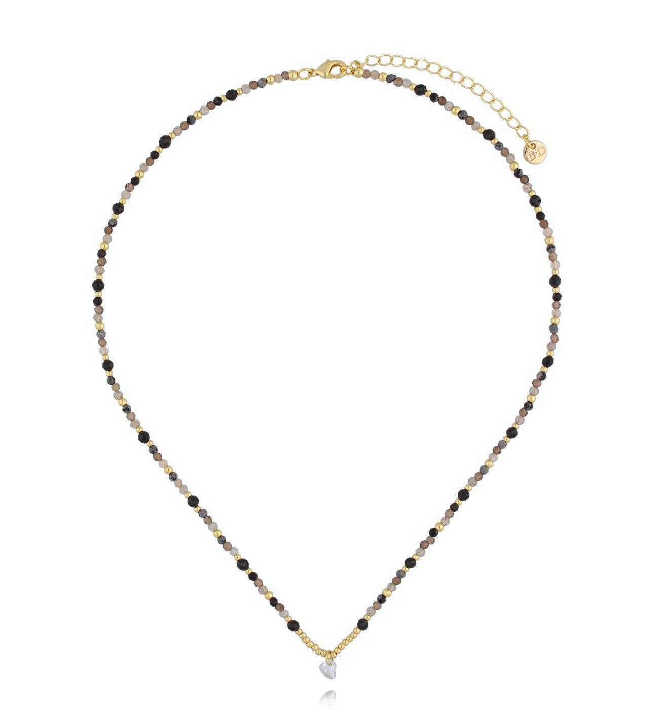 Naszyjnik czarno szary z sercem NSC0512