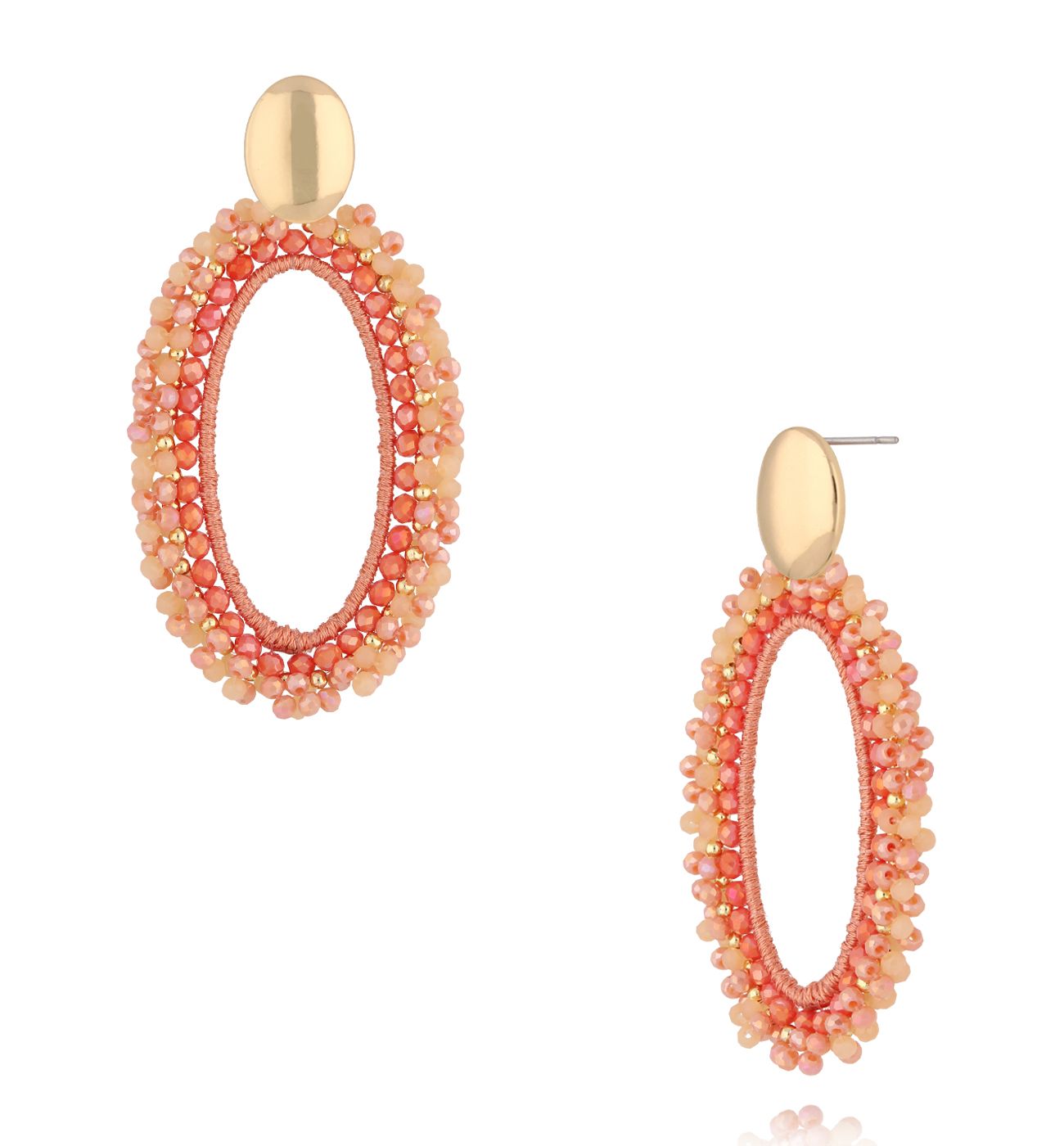 Kolczyki z brzoskwiniowymi i koralowymi kryształkami KWE0331 - By Dziubeka