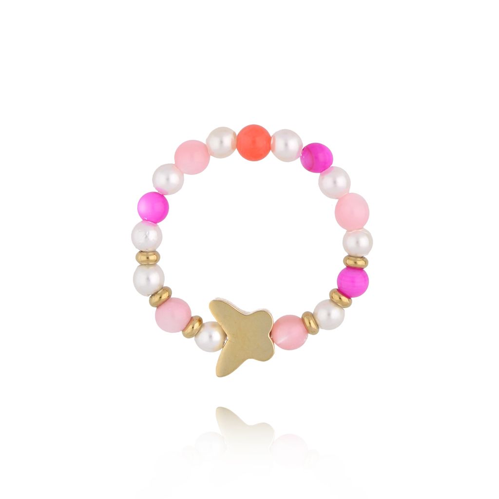 Pierścionek różowy z motylkiem PSC0630 - By Dziubeka