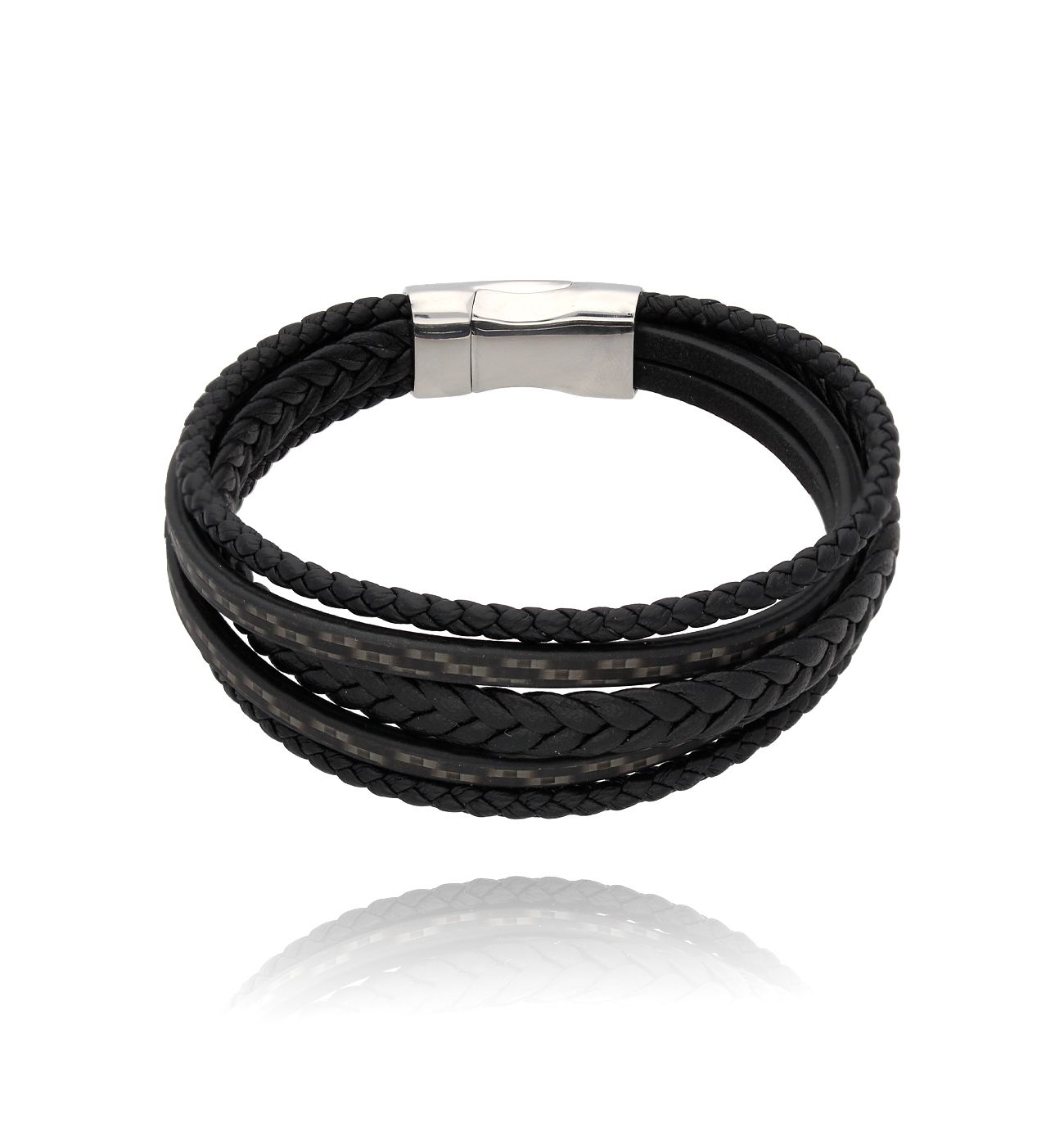 Bransoletka męska skórzana czarna Volux 21 cm BMITC0470