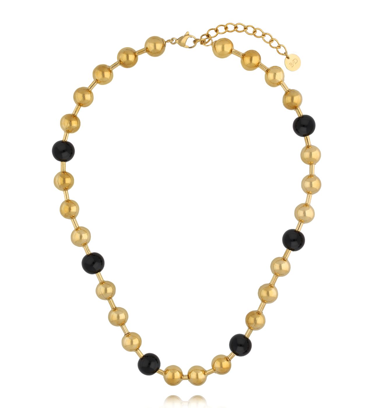 Naszyjnik z kulkami z czarną emalią złoty NSA1333