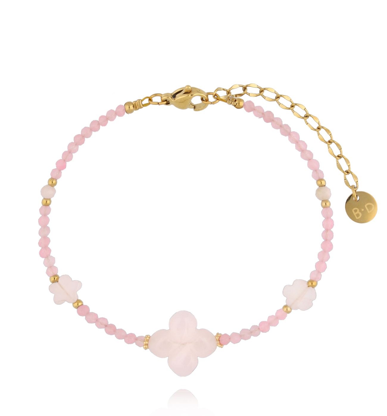 Bransoletka z kwarcami różowymi i koniczynką - By Dziubeka