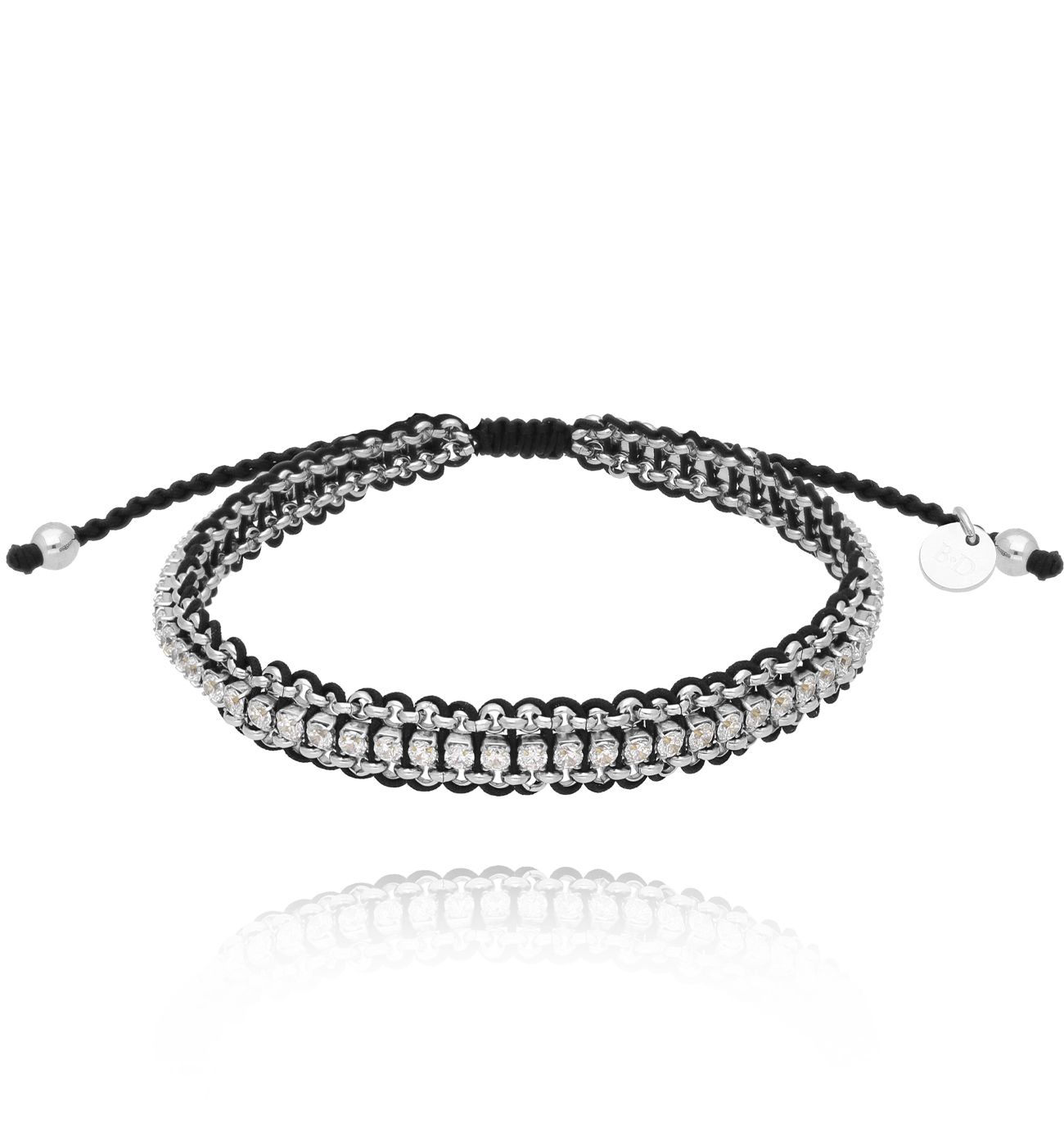 Bransoletka z cyrkoniami i czarnym sznurkiem Together BSC1676