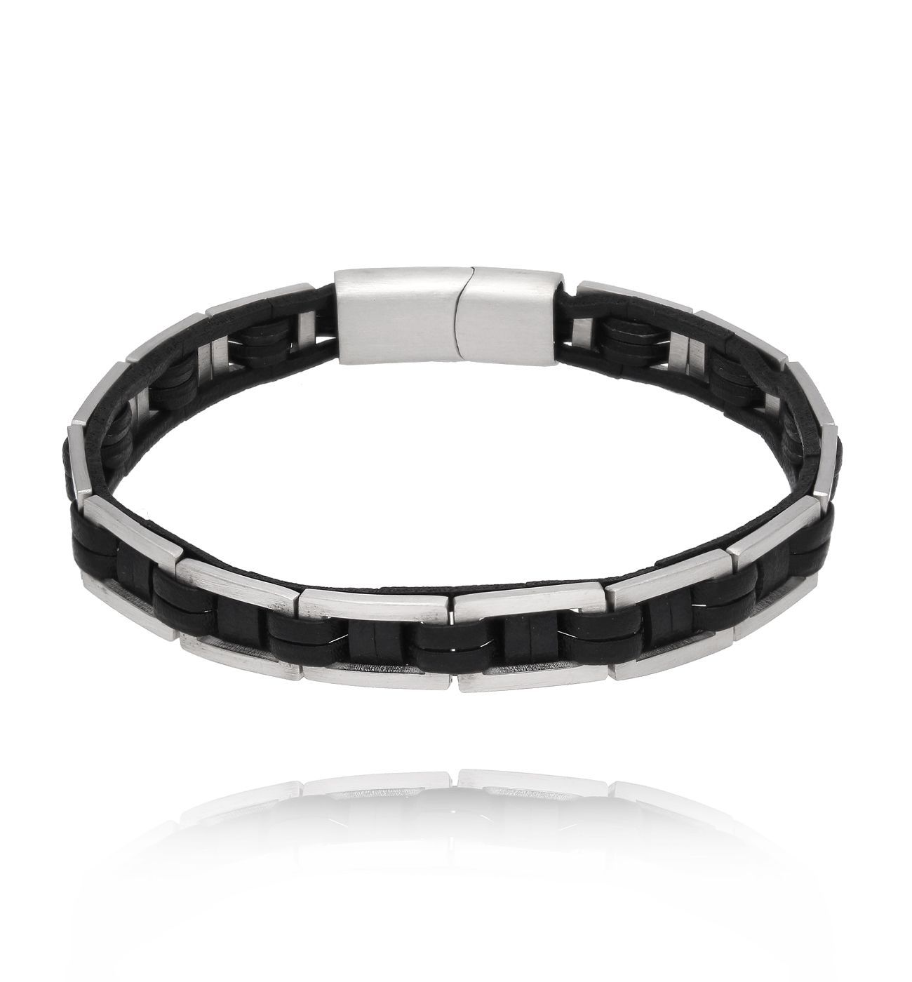 Bransoletka męska skórzana srebrna 10 - By Dziubeka