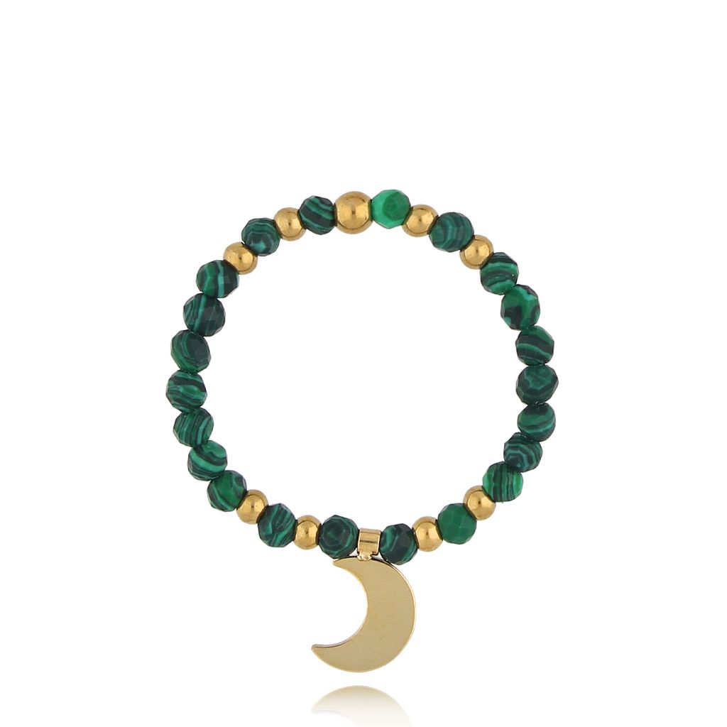 Pierścionek zielony z księżycem Tsuki PSC0413 - By Dziubeka