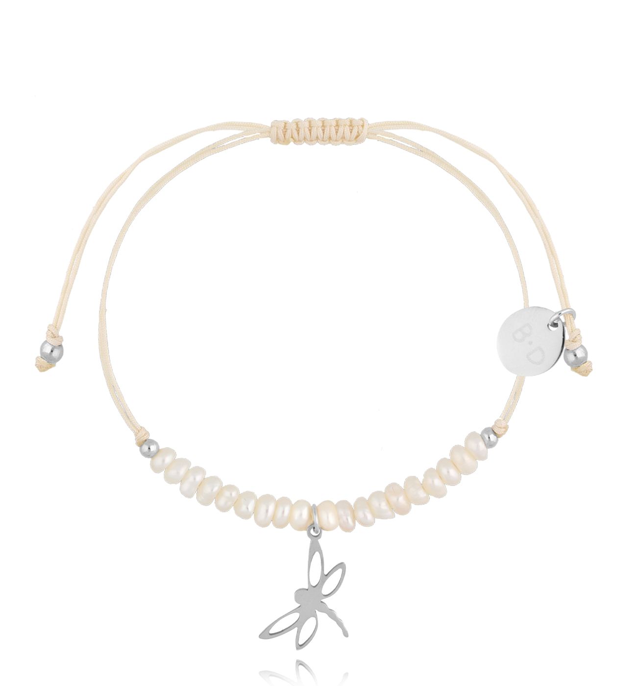Bransoletka z perełkami i srebrną ważką Feliz BMT0054 - By Dziubeka