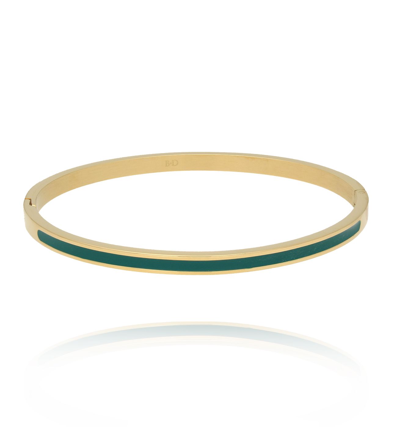 Bransoletka obręcz z zieloną emalią złota - By Dziubeka