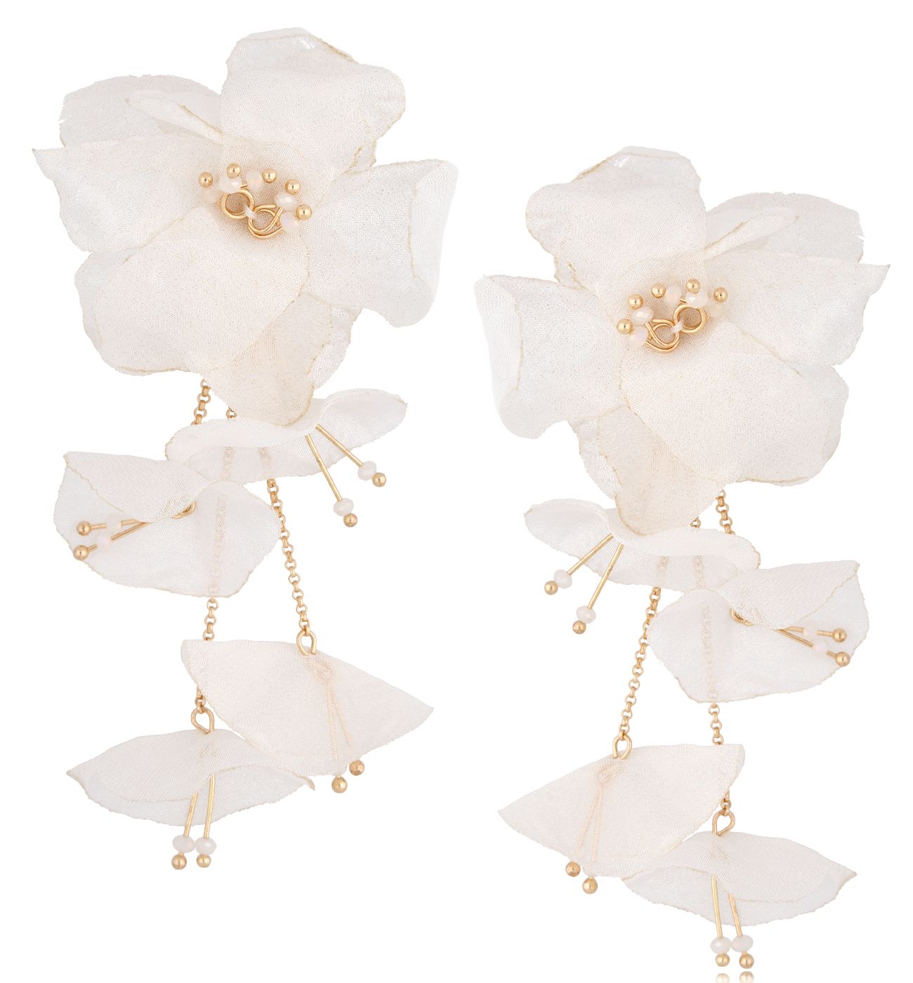 Kolczyki z szyfonu kwiaty białe Aura - By Dziubeka