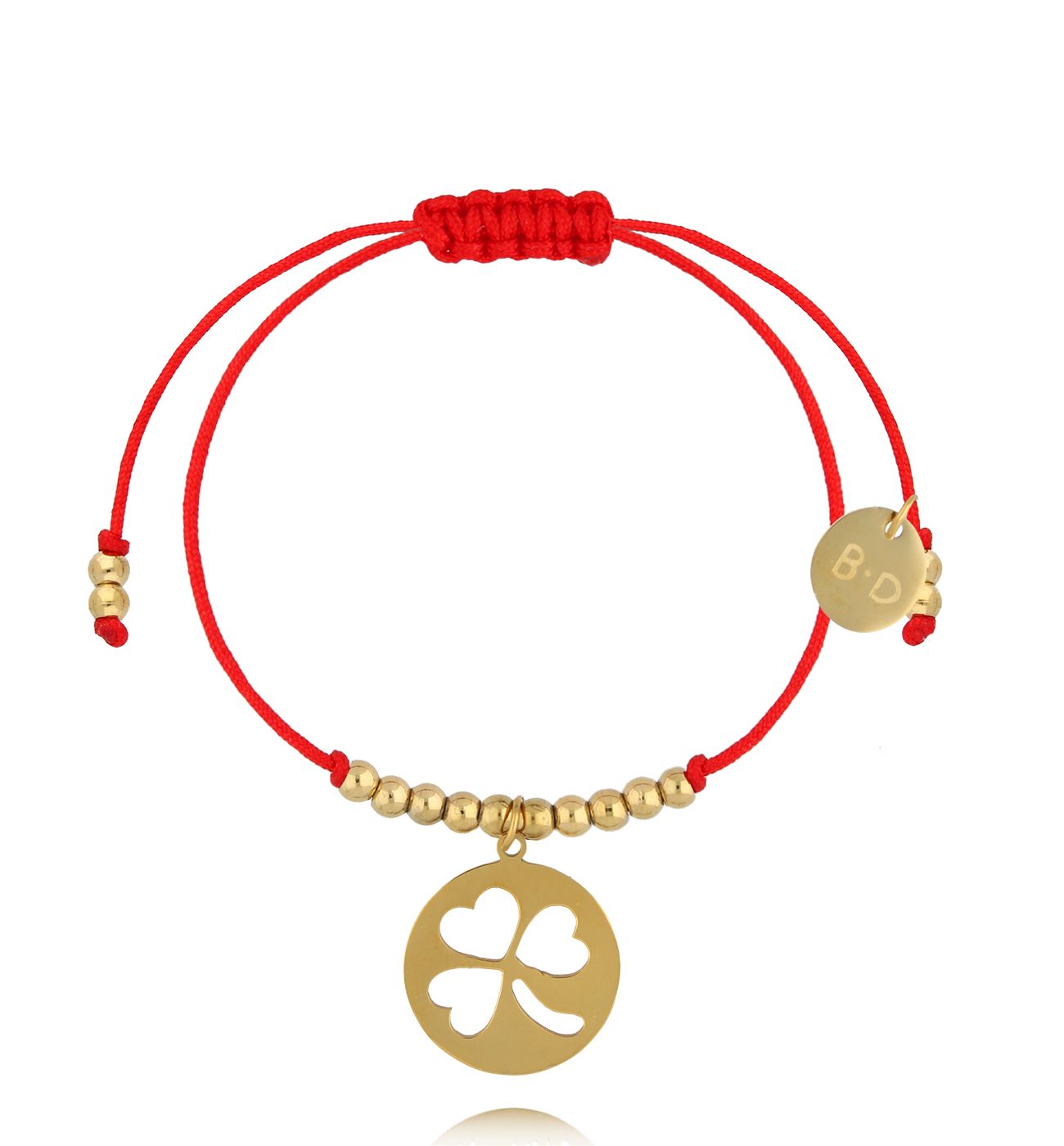 Bransoletka czerwona ze złotą koniczynką Prospérité BGL0916