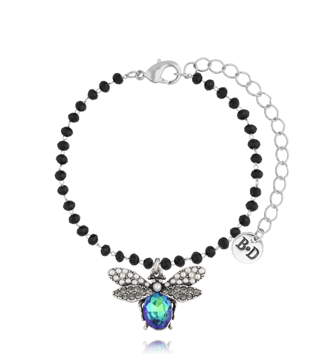 Bransoletka z niebieso fioletowym owadem z kryształkami Revival BMI0173