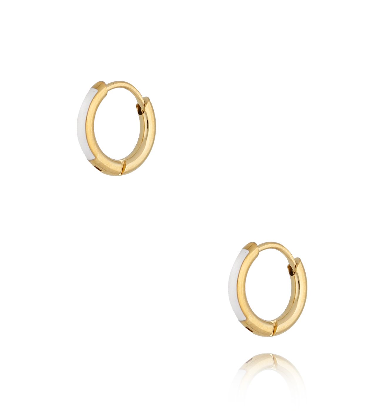 Kolczyki złote koła z białą emalią Enamel Small Hoops - By Dziubeka