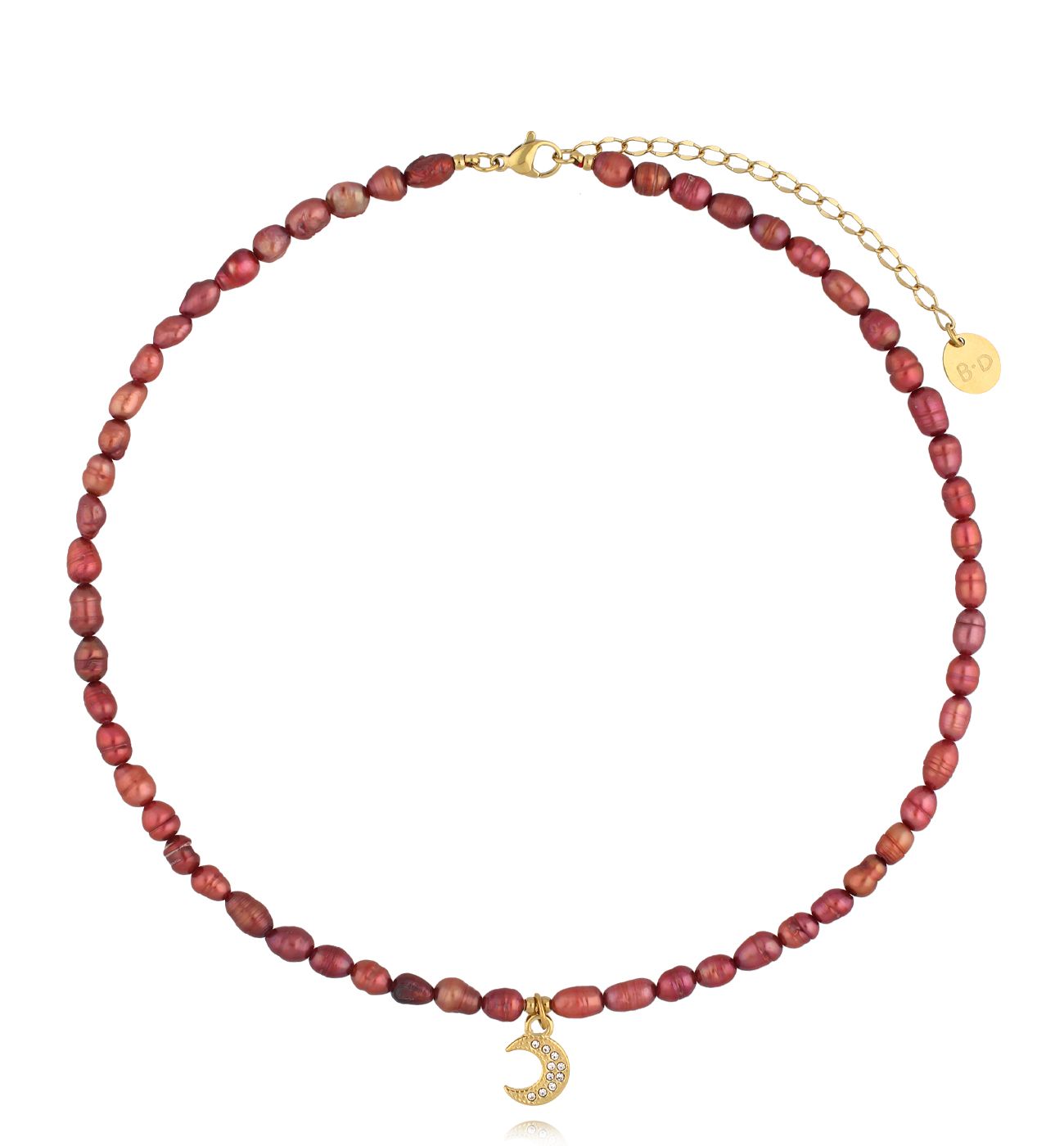 Naszyjnik z bordowymi perłami i księżycem NPE0243