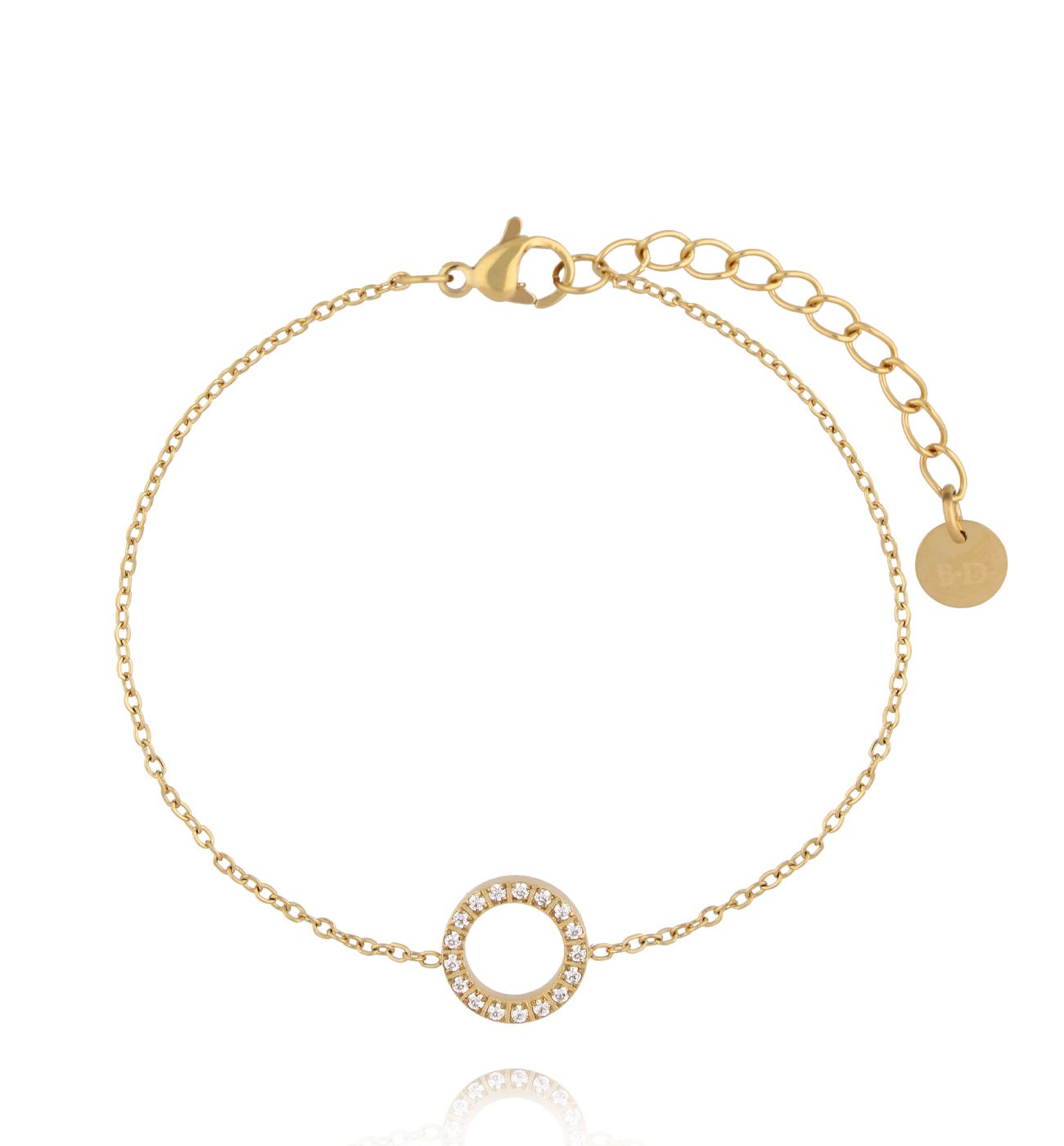 Bransoletka z cyrkoniami w okrągłym elemencie złota - By Dziubeka