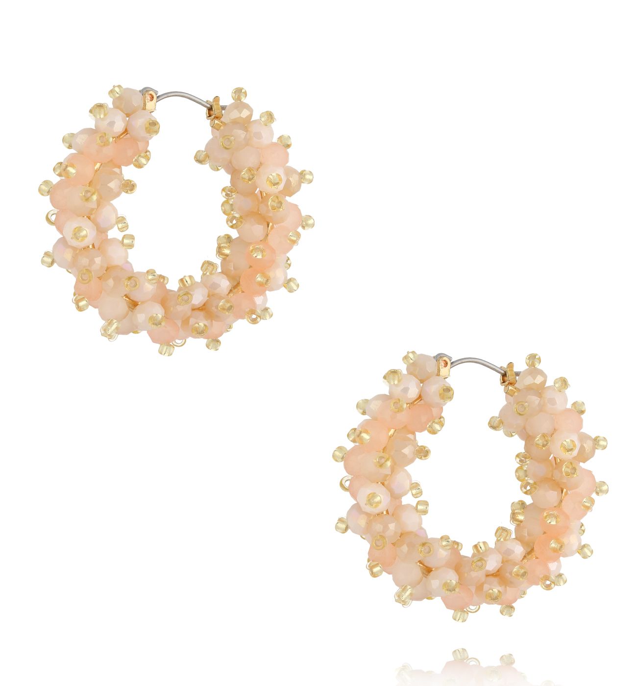 Kolczyki okrągłe z beżowymi i różowymi kryształkami KWE0311 - By Dziubeka