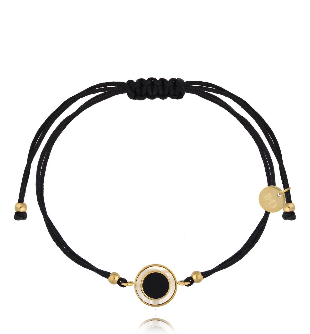 Bransoletka z czarnym sznurkiem i dyskiem złota BGL1041
