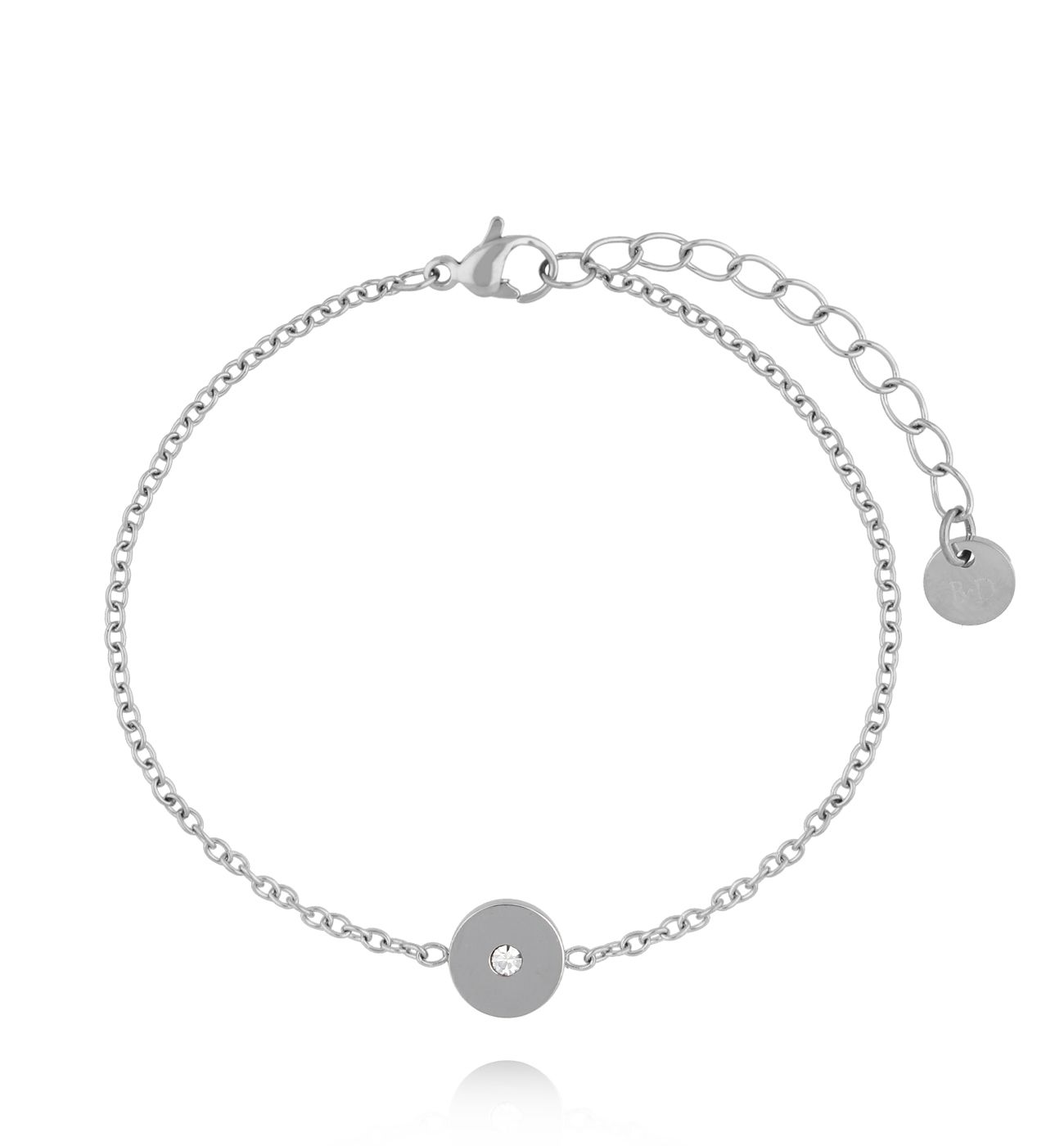 Bransoletka z cyrkonią w okrągłym elemencie srebrna BSA0943