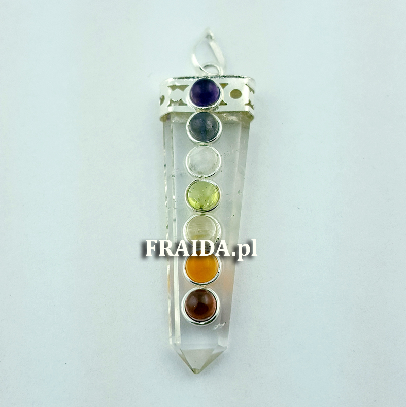 Kryształ górski z kamieniami na czakry (wisior w oprawie)