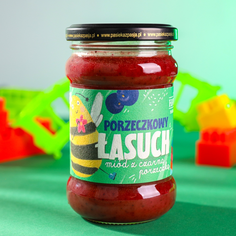 Porzeczkowy łasuch - miód dla dzieci z czarną porzeczką 370g - Pasieka z Pasją Hawran