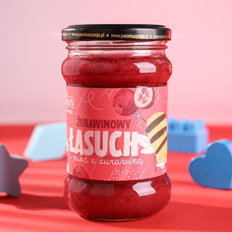 Żurawinowy łasuch - miód dla dzieci z żurawiną 370g - Pasieka z Pasją Hawran