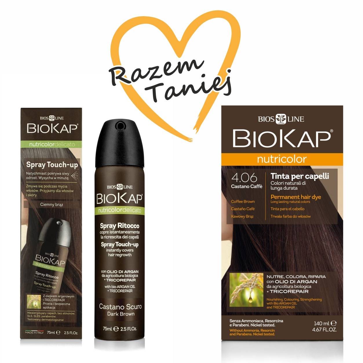 Zestaw do włosów brązowych (farba 4.06 + spray na odrost)