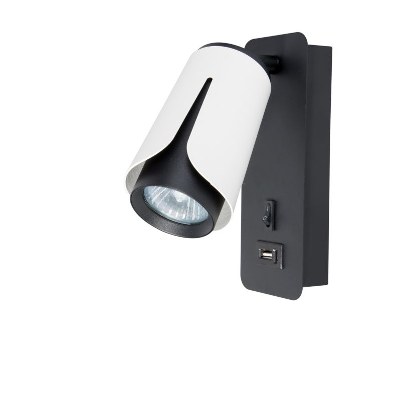 Kinkiet LED XUDO GU10 z portami USB-A i USB-C do czytania Biało-Czarny 1 szt.