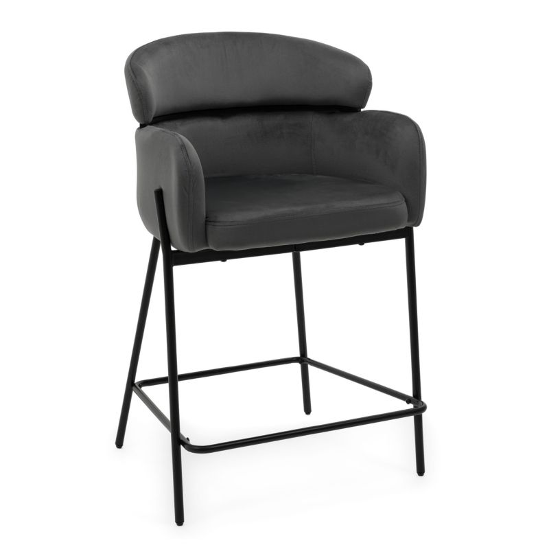 Hoker barowy tapicerowany New Home BOLZANO szary welurowy z podłokietnikami 1 szt.