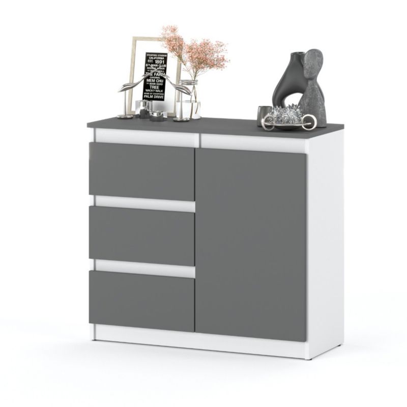 Komoda Hurtownia-Mebli Szuflady 3 Agnes Plus 1D3SZ 80cm Biały Mat Szary Mat 80x35x75 cm 1szt.