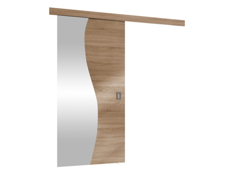 Drzwi przesuwne wewnętrzne MIRJAN 24 Fala 90 + samodomykacz dąb sonoma + lustro 1 kpl.