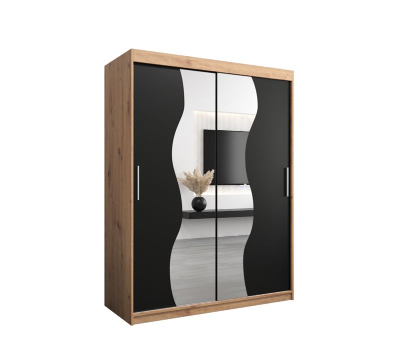 Szafa przesuwna Garderoba Abiks MADRYT 150 dąb artisan + czarny mat 1 szt.