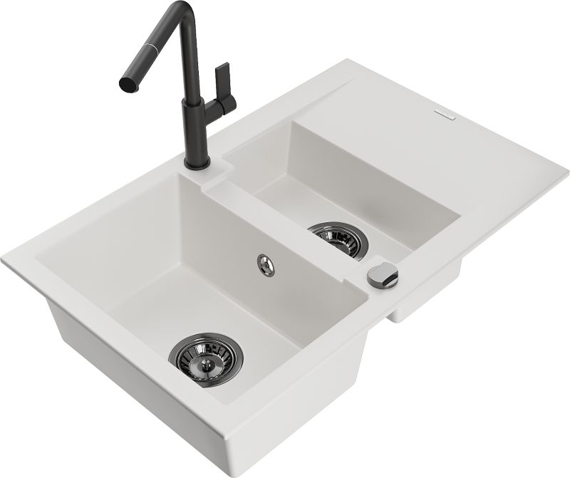 Zlewozmywak granitowy Mexen Gaspar 1,5-komorowy z ociekaczem i baterią kuchenną Rita beżowy - 6507-69-670300-50 1 szt.