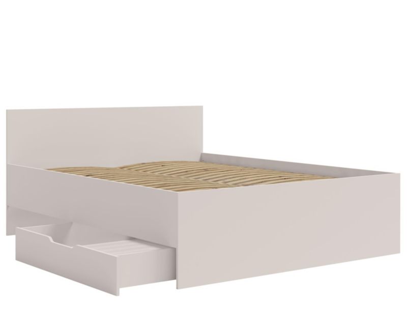 Łóżko z pojemnikiem na pościel Bettso Maxivo nowoczesne z wysokim zagłówkiem i drewnianym stelażem kaszmir 1szt.