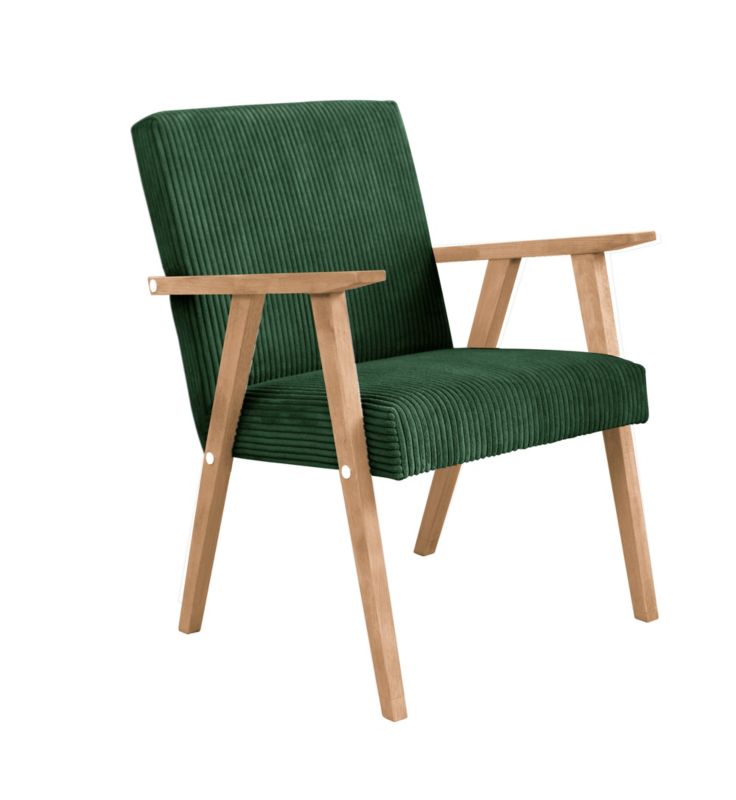 Fotel tapicerowany Bettso Lisek - prl w tkaninie poso na bukowej nodze zielony 1szt.