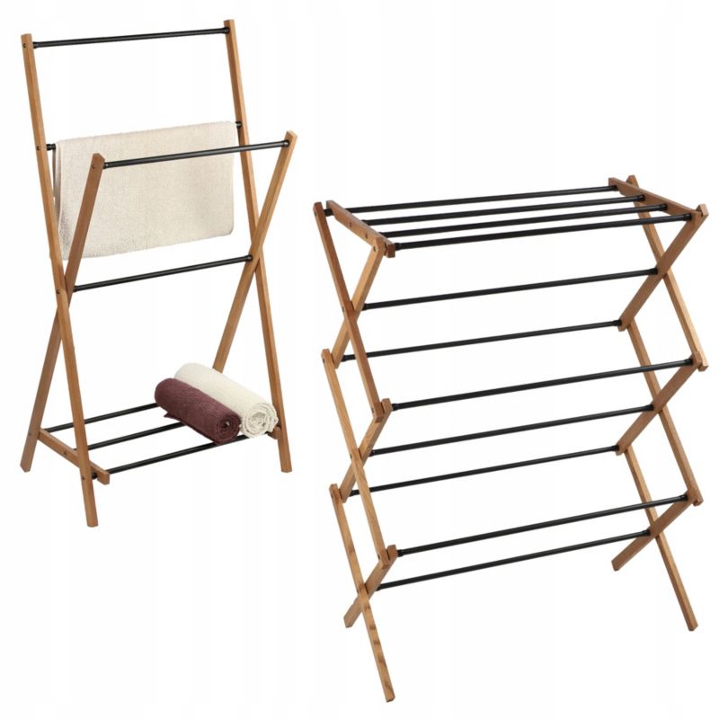 Suszarka Na Pranie KADAX Pionowa Drewniana Bieliznę + Stojak Łazienkowy Drewniany 1szt.