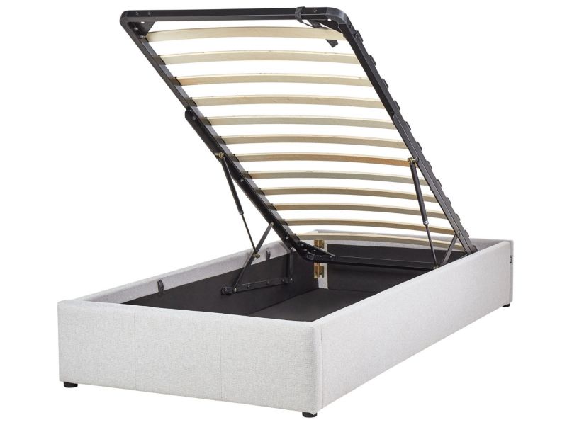 Łóżko z pojemnikiem tapicerowane 90 x 200 cm jasnoszare Dinan 1 szt.