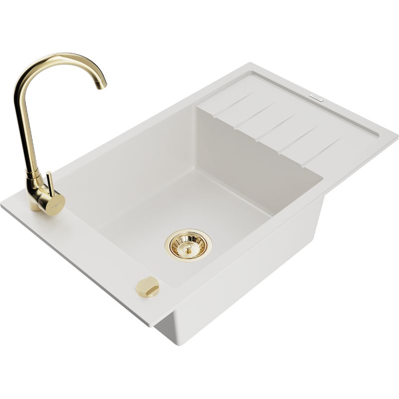 Zlewozmywak granitowy 1-komorowy Mexen Elias z ociekaczem i baterią kuchenną Telma czarny - 6511-77-670200-70 1 szt.