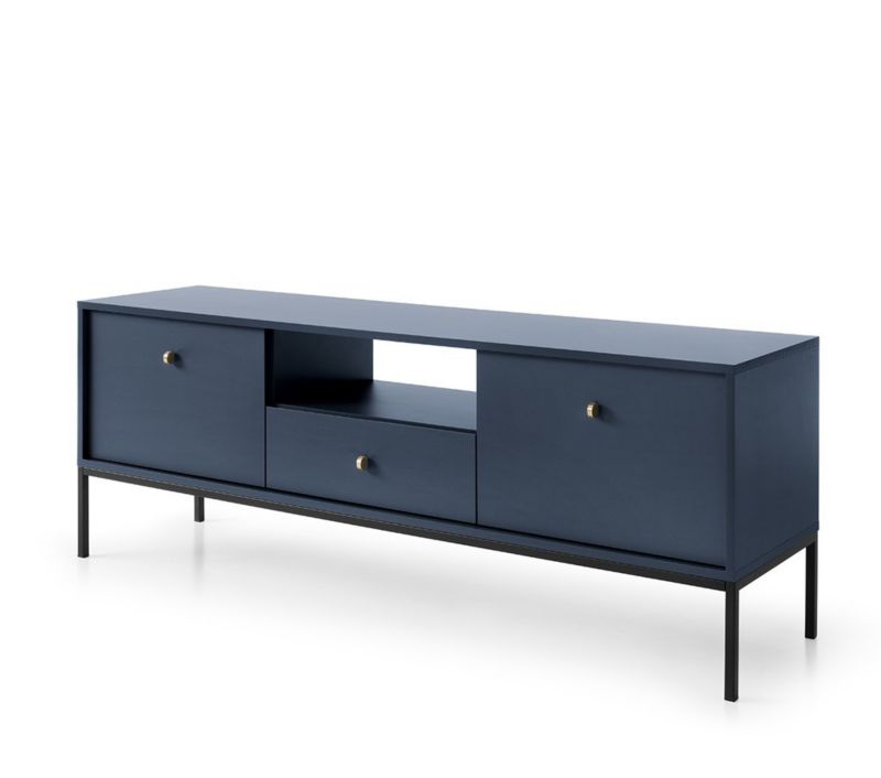 Szafka rtv dwudrzwiowa Bettso Molly 154 cm z szufladą na czarnym stelaż granatowy 1szt.
