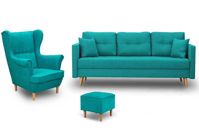 Zestaw skandynawski sofa fotel podnóżek Bonni Lahti/Denver Turkusowy 1 szt.