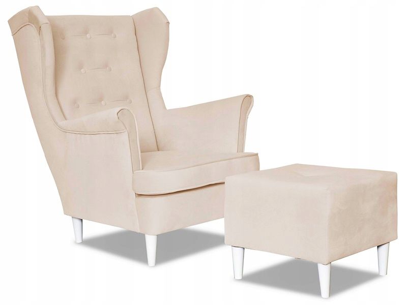 Fotel uszak do salonu z podnóżkiem Family Meble Diana śmietankowy 1szt
