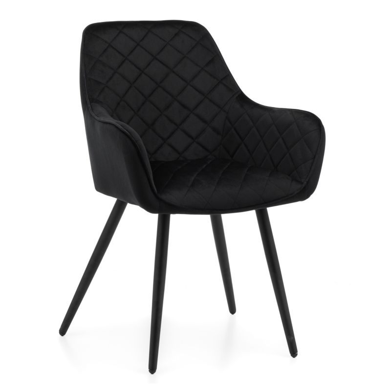 Krzesło tapicerowane New Home COLIN czarne pikowane welurowe z podłokietnikami 1 szt.