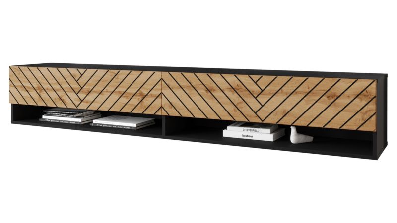 Szafka RTV MIRJAN 24 A180 MDF czarny grafit/jodełka wotan 1 szt.